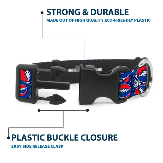 Grateful Dead Steal Your Face Stacked Print Dog Collar 1" inch Wide