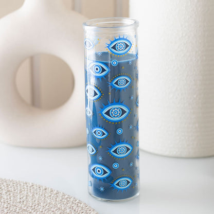 Evil Eye White Rose Scented Glass Pillar Candle