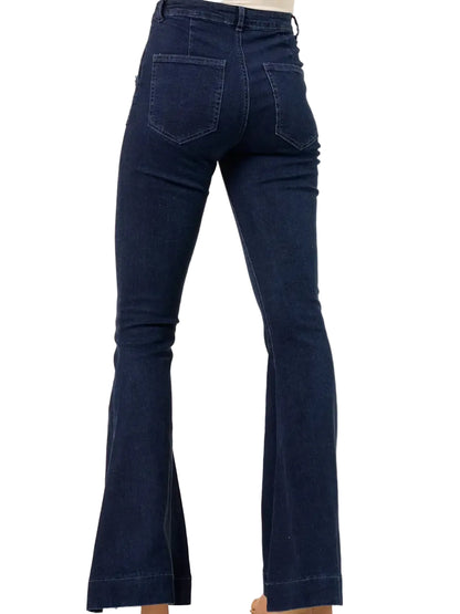 High Waisted Sailor Flare Jeans in Dark Wash