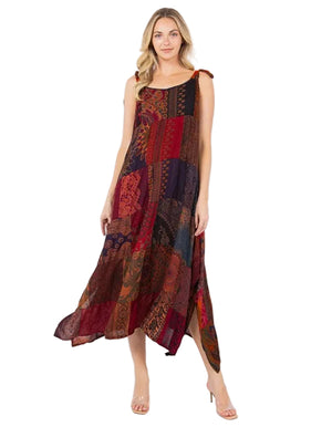 Boho Patchwork Handkerchief Hem Midi Dress