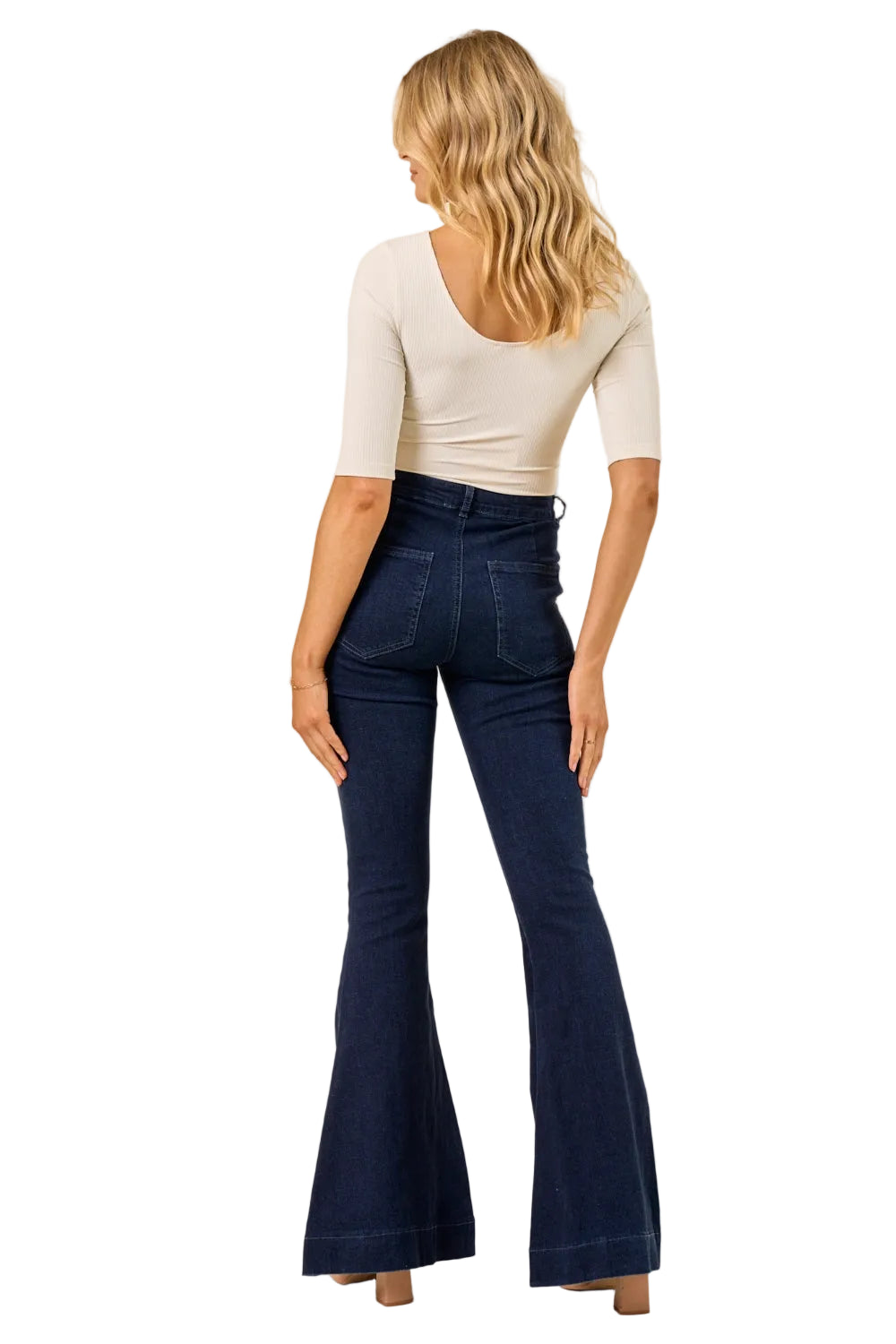 High Waisted Sailor Flare Jeans in Dark Wash