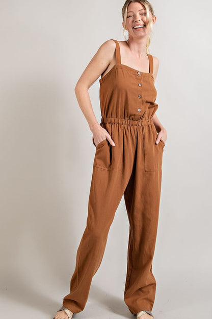 Button Down Jumpsuit in Walnut