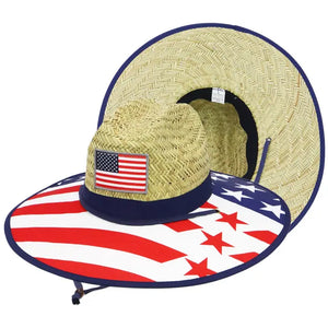 Patriotic USA Flag Straw Lifeguard Hat