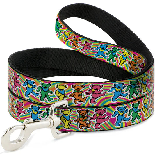 Grateful Dead Dancing Bears on Swirl Pattern Dog Leash - 1" Wide