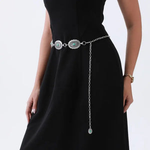 Turquoise Chain Belt in Silver