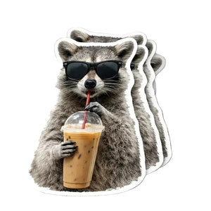 Cool Raccoon Iced Coffee Sticker - 2"