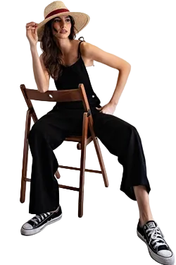 Black Jumpsuit Overalls with Tie Straps