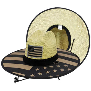 Black USA Flag Straw Lifeguard Hat