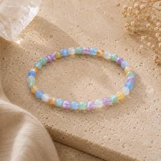 Pastel Rainbow Selenite Bracelet - 4mm