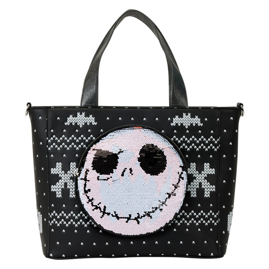 Loungefly The Nightmare Before Christmas Jack Skellington Reversible Sequins Tote Crossbody Bag with Coin Bag