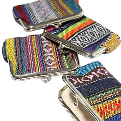 Woven Southwestern Coin Purse with Kiss-Lock Clasp in Assorted Colors