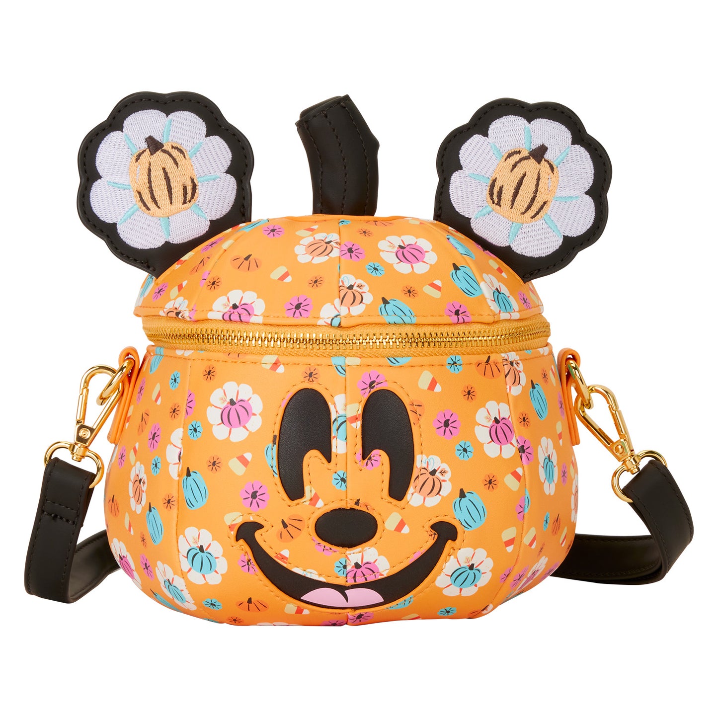 Loungefly Mickey Mouse Floral Pumpkin Head Glow Figural Crossbody Bag