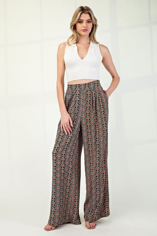 Flowy Boho Print Straight Leg Pants
