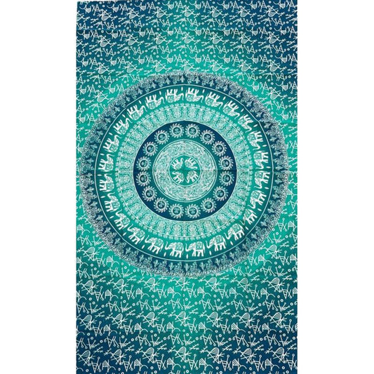 Baby Elephant Mandala Tapestry in Teal
