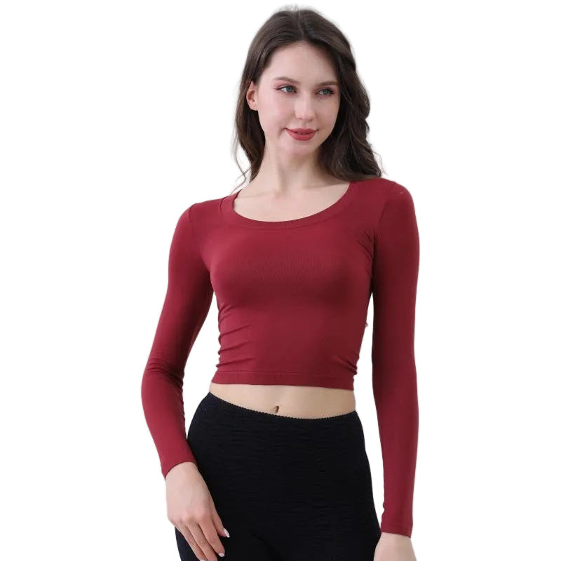Second Skin Long Sleeve Crop Top in Burgundy