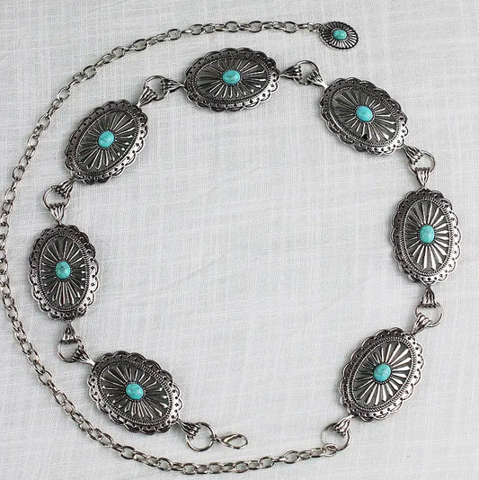 Turquoise Chain Belt in Silver