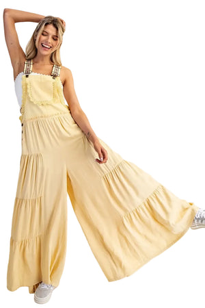Lace Trim Tiered Wide Legged Overalls