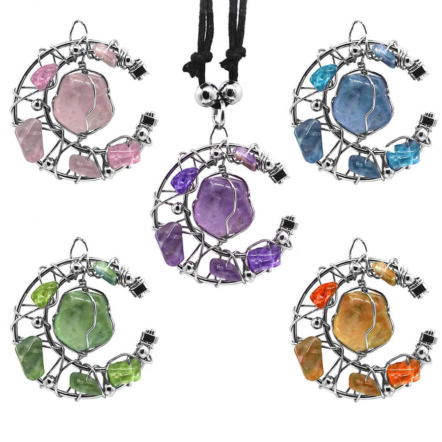 Crescent Moon Stone Pendant Necklace