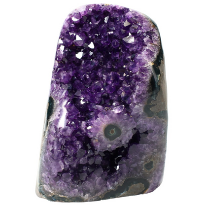 Polished Quartz Crystal Cluster –  3.325 lb Raw Amethyst Stone Rounded Edge and Stalactite  – Grade A+ Dark Purple