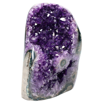 Polished Quartz Crystal Cluster –  3.325 lb Raw Amethyst Stone Rounded Edge and Stalactite  – Grade A+ Dark Purple