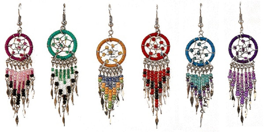 Beaded Dreamcatcher Long Earrings