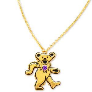 Dancing Bear Birthstone Necklace | Gold