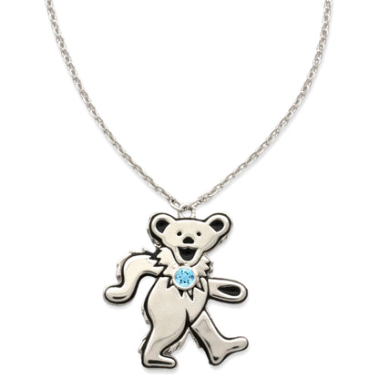 Dancing Bear Birthstone Necklace | Silver