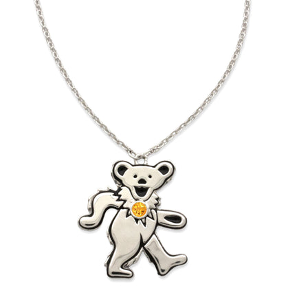 Dancing Bear Birthstone Necklace | Silver