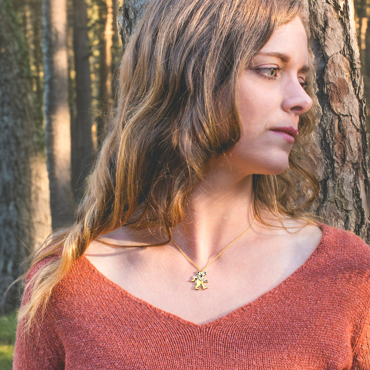 Dancing Bear Birthstone Necklace | Gold