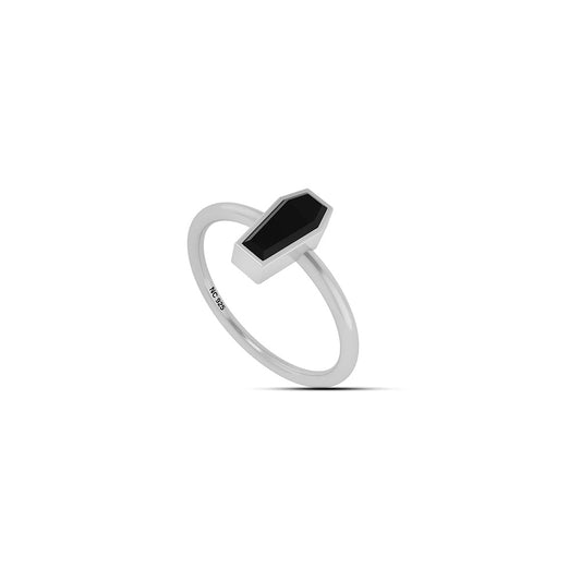 Black Tourmaline Coffin Ring - 925 Sterling Silver