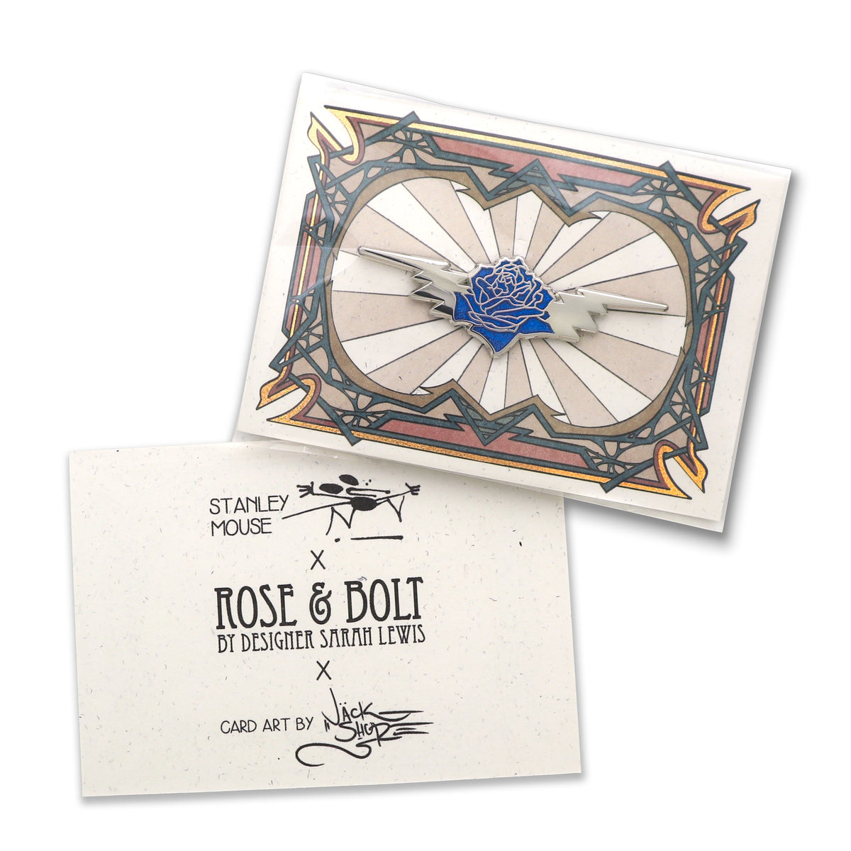 Rose/Bolt Wings Pin ~ Electric Blue