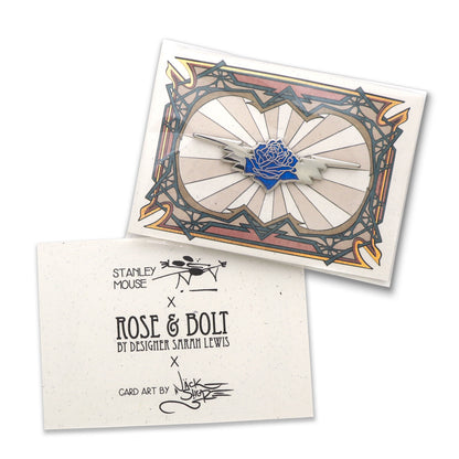 Rose/Bolt Wings Pin ~ Electric Blue