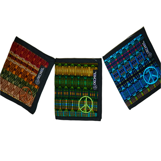 Brocaded 2-Fold Wallet With Peace Sign Embroidery
