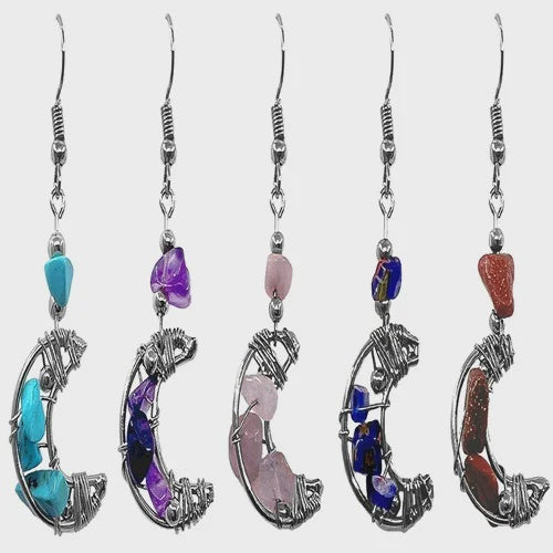 Chip Stone Moon Wire Wrapped Earrings