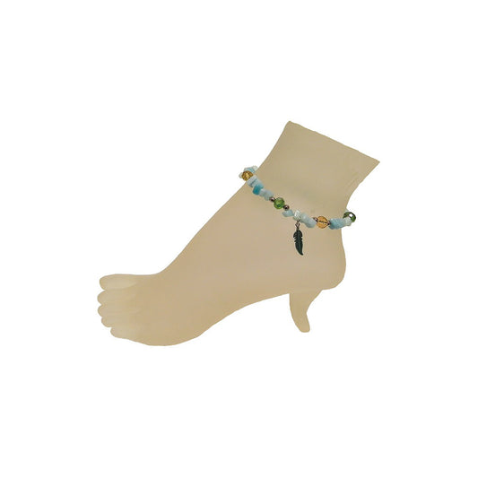 Chunky Chip Stone Anklets with Metal Feather Dangle SALE