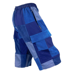 Ixchel Classic Corduroy Cargo Patchwork Shorts - Blue