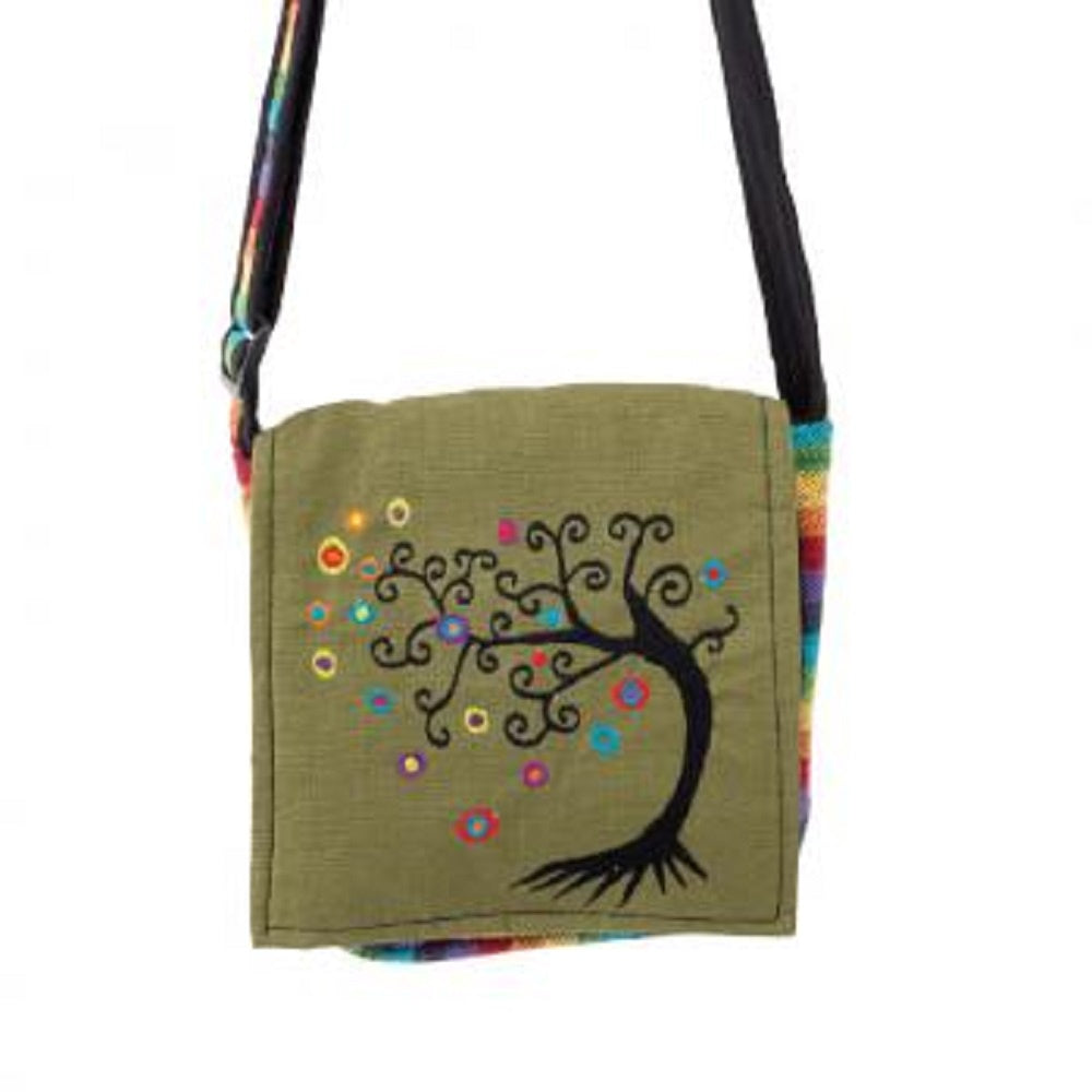 Colorful Tree of Life Cotton Crossbody Bag