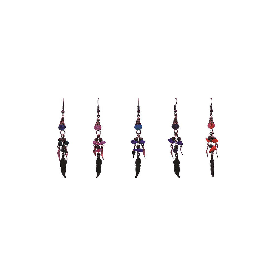 Copper with Chip Stone and Metal Dangle Feather Earrings SALE