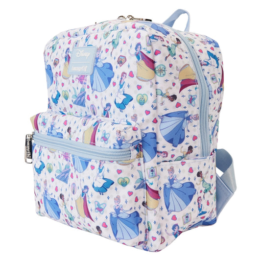 Loungefly Disney Princess Manga Style All-Over Print Nylon Square Mini Backpack SALE