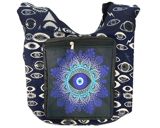 Evil Eye Graphic Ecuadorian Boho Messenger Bag with Front Pocket