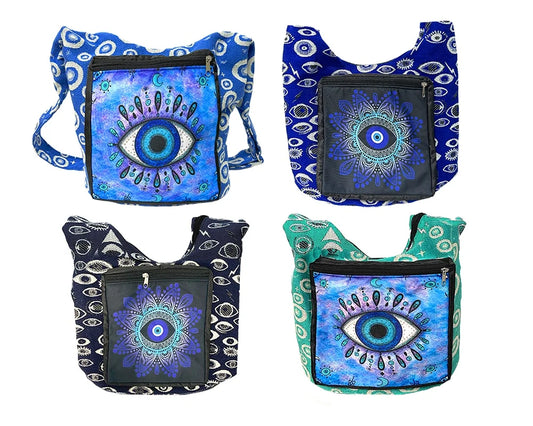Evil Eye Graphic Ecuadorian Boho Messenger Bag with Front Pocket