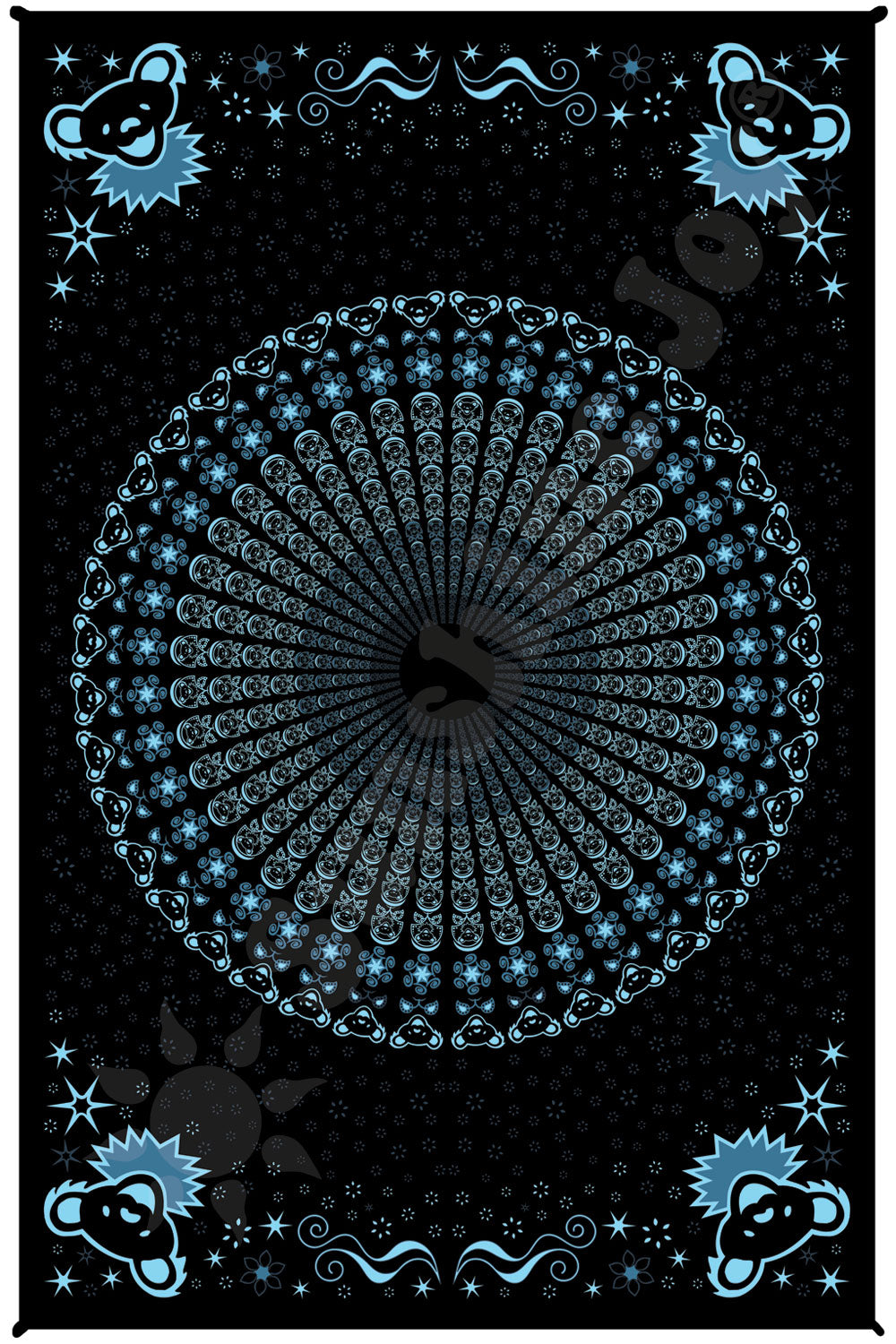 Grateful Dead Dancing Peacock Bear Tapestry (Dark)