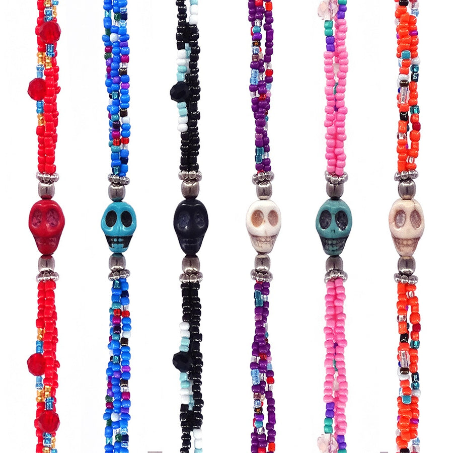 Hand Beaded Multi Strand Bracelet with Skull Charm SALE