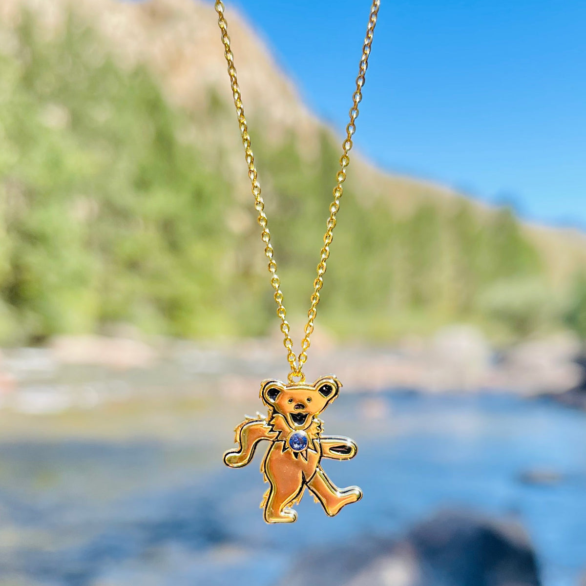 Dancing Bear Birthstone Necklace | Gold