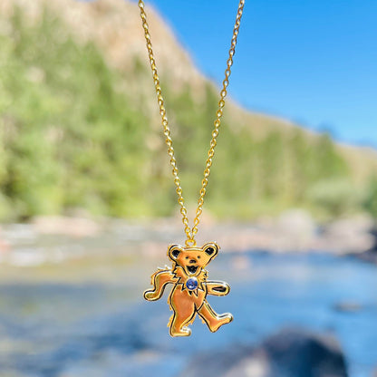 Dancing Bear Birthstone Necklace | Gold