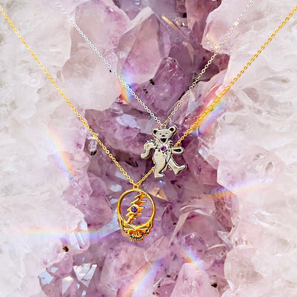 Dancing Bear Birthstone Necklace | Silver