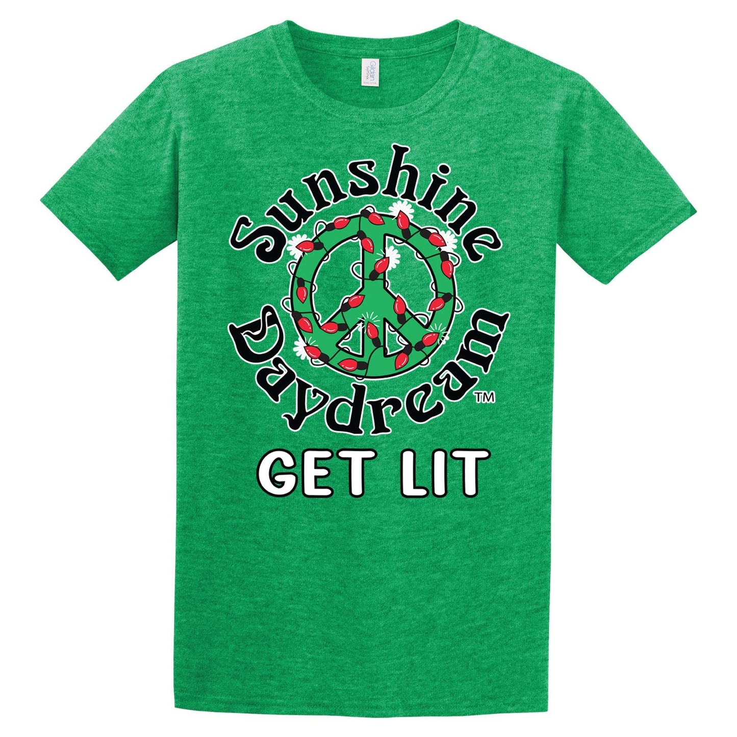 Sunshine Daydream Peace Wreath “Get Lit” T-Shirt – Heather Green SALE