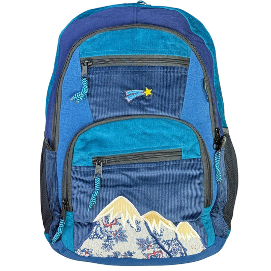 Patchwork Corduroy Backpack with Mountain Embroidered Applique