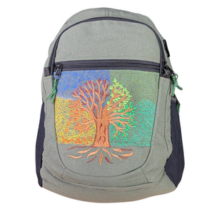 Ixchel Medium Backpack with 4 Seasons Embroidery in Denim