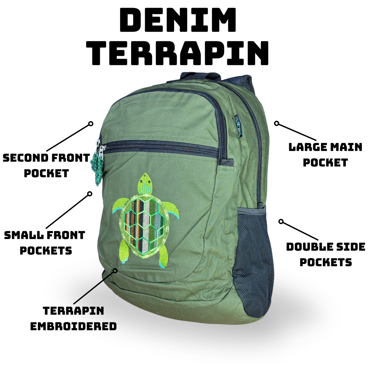 Medium Denim With Terrapin Embroidery Backpack
